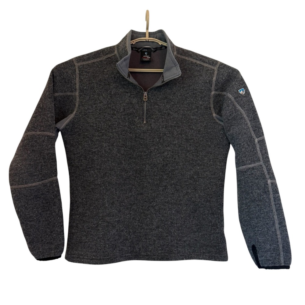 Kuhl Thor ThermoKore Men Medium Gray Heather 1/4 Zip Pullover Sweater Wool Blend